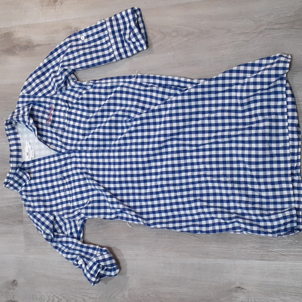 Vineyard Vines Blue and White Gingham Midi Shirt Dress